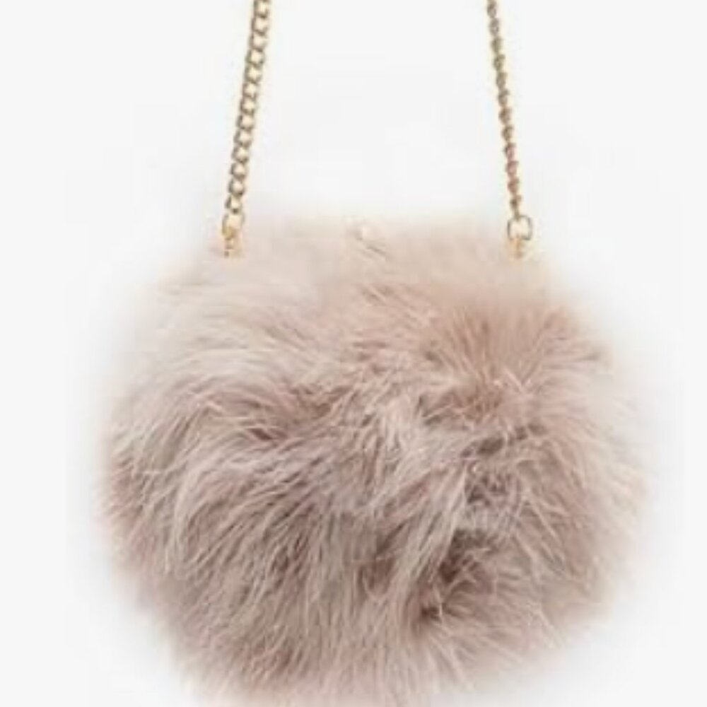 Elegant Fluffy Shoulder Bag - Cream/Blush - Picture 2 of 9